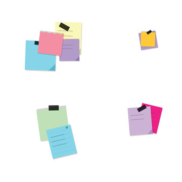Various colorful sticky memo sheets and paper pads with tape reminder stationery adhesive