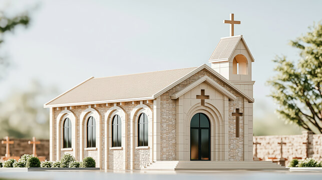 Church chapel building cross window tower facade stone village christian catholic religious architecture exterior faith worship sanctuary parish