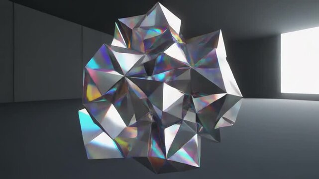 3d geometric diamond shape morphing animation with rainbow colors