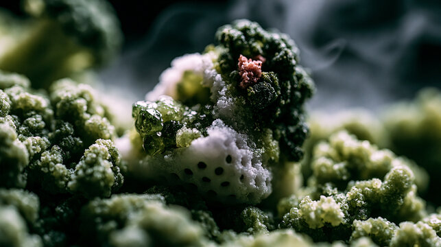 Close up of fresh steaming broccoli florets with broccoli vegetable nutrition ingredient