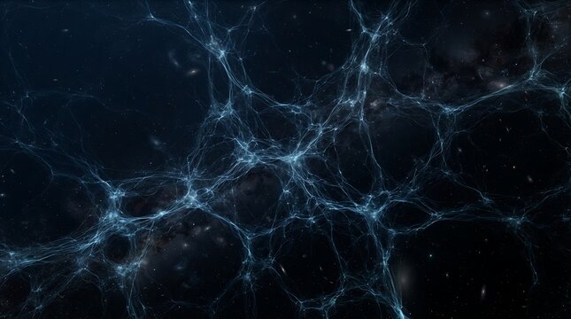 Cosmic web structure of galaxies and dark matter in the universe, showing interconnected filaments and voids, deep space background