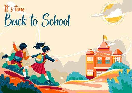 Modern back to school background for website banners and social media. Student education learning poster, stationery supply element, classroom study book, and knowledge vector illustration.