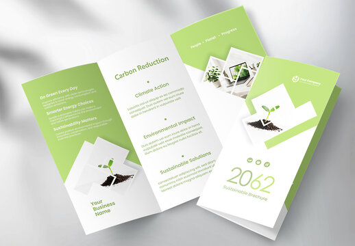 Modern Eco-Friendly Sustainability Corporate Business Tri-fold Brochure Template with Geometric Design