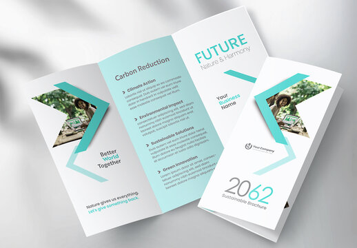 Modern Eco-Friendly Sustainability Corporate Business Tri-fold Brochure Template with Geometric Design