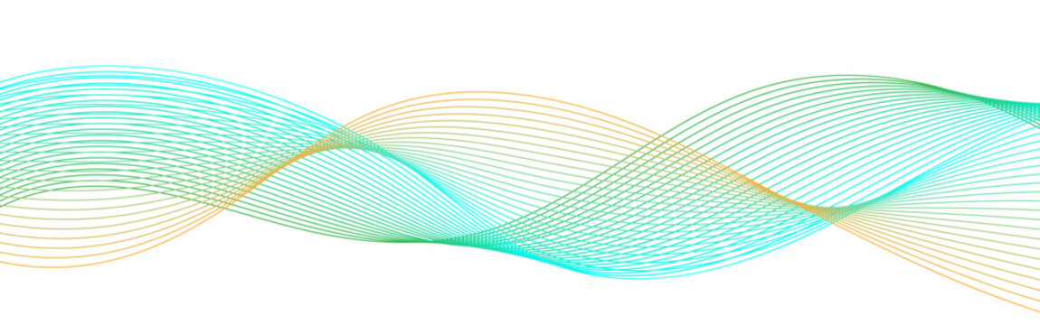 Abstract Cyan Green Orange Wave Line Background with Minimal Gradient Curves. Modern Flowing Gradient Line Wave Pattern on White Abstract Background.