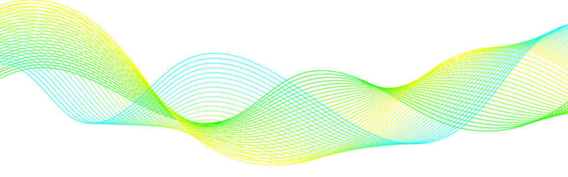 Abstract Cyan Green Wave Line Background with Vibrant Gradient Flow on White. Modern Flowing Gradient Wave Lines with Minimal Geometric Abstract Design.