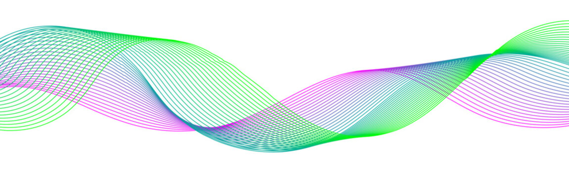 Colorful Abstract Wave Line Background with Gradient Curves on White. Vibrant Flowing Line Wave Abstract Design with Neon Gradient Colors.
