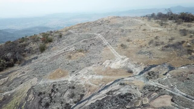 Aerial drone flight over Domboshawa Mountain near Harare, Zimbabwe