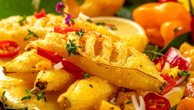 Delicious Jamaican ackee and saltfish dish with vibrant peppers and herbs