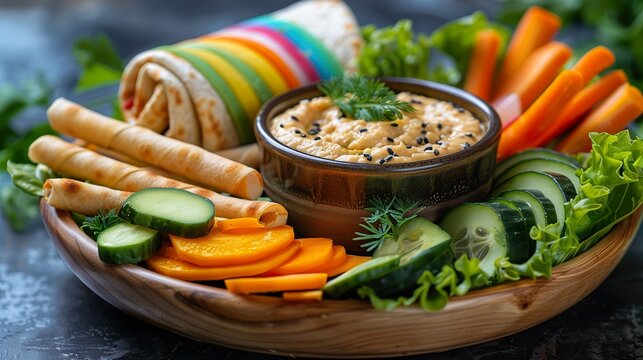 Healthy Wooden Lunch Box with Rustic Salad Grilled Chicken and Fresh Bread
