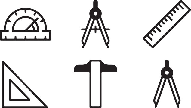 Set of six classic drafting and measuring tools icons Vector