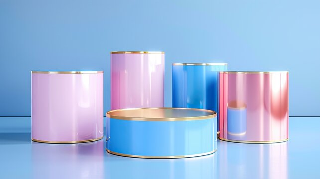 Abstract futuristic cityscapes with blue, pink, and gold tones, showcasing  