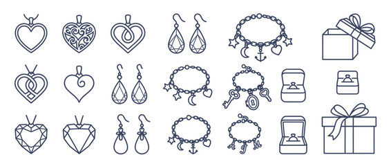 Fototapeta premium Collection of Outline Jewelry and Gift Icons