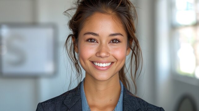 Confident Young Business Woman Standing and Smiling in Professional Blazer Portrait