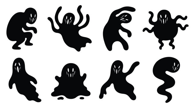 Set of various spooky ghost silhouettes
