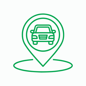 Car location map pin pointer icon line art vector isolated on white. 