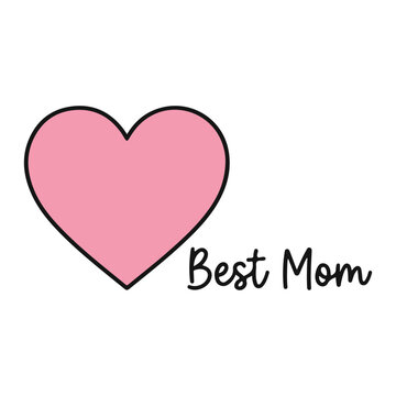 Cute Pink Heart Graphic with Handwritten Best Mom Text for Mother's Day.