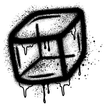 ice cube in graffiti style with black spray paint.