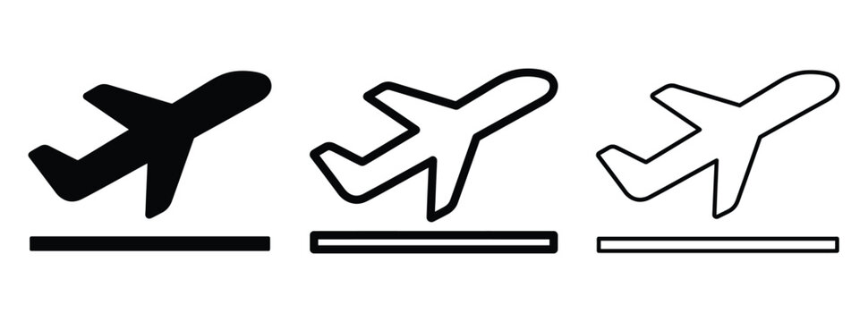 Set of three airplane takeoff icons in different styles