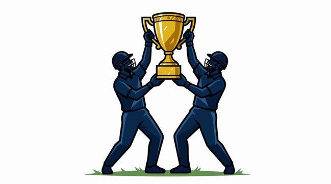 Isolated Victorious Cricket Team Raising Championship Trophy Cup Vector Icon, "Created with AI assistance and manually refined."