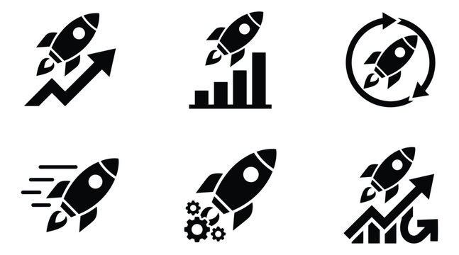 Set of rocket launch and startup icons