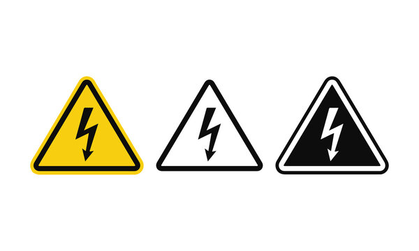 High voltage danger warning triangle sign set vector illustration isolated on white. 
