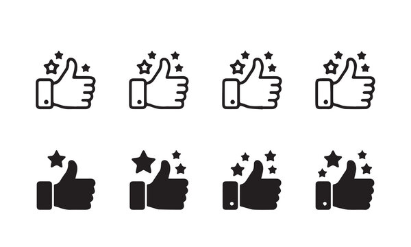 Thumbs up with stars icon set line and silhouette vector illustration.