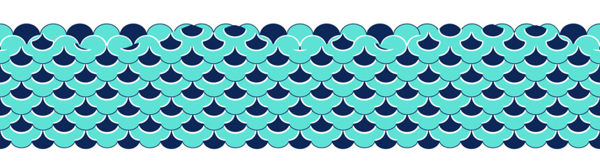 Teal and Navy Blue Scalloped Geometric Pattern © din
