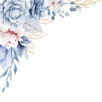 Blue gold corner floral border