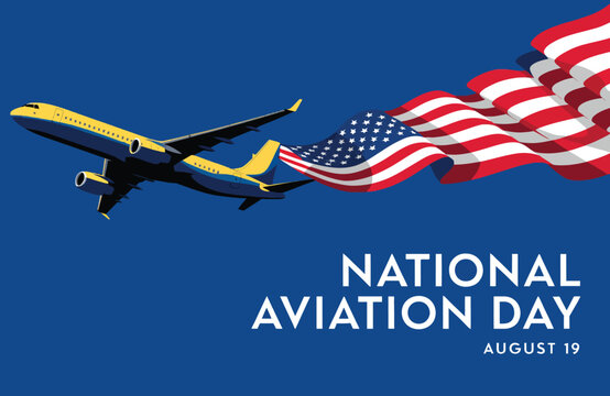 National Aviation Day poster design with commercial jet and American flag