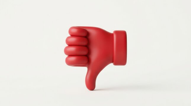 Red 3D thumbs down icon facing left with negative feedback rejection