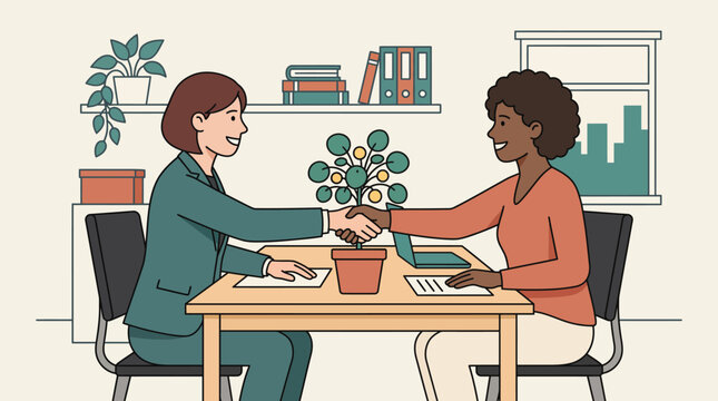 Diverse business women handshake for financial success deal