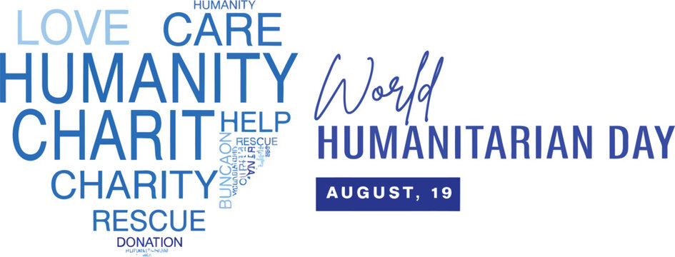 World Humanitarian Day typographic word cloud design with August 19 date