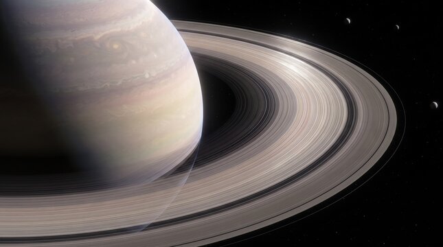 Highly detailed visualization of a majestic ringed planet floating in the dark expanse of space.