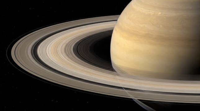 Highly detailed visualization of a majestic ringed planet floating in the dark expanse of space.