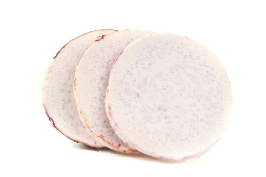 Fresh Lipu Taro Slices from Guangxi China Studio Photography White Background
