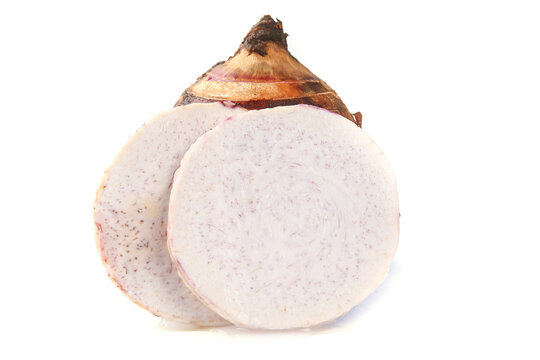 Fresh Lipu Taro Root Slices from Guangxi China - Traditional Asian Vegetable Studio Photography