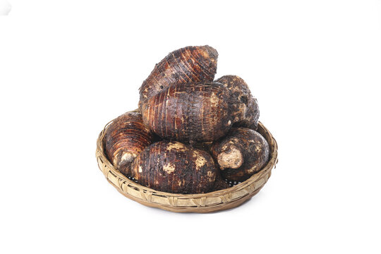 Fresh Lipu Taro from Guangxi China in Traditional Bamboo Basket Studio Photography