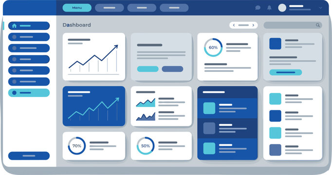 Modern Business Admin Dashboard User Interface Template with Data Analytics Charts, Financial Graphs, and Progress Tracking Widgets for Web Applications