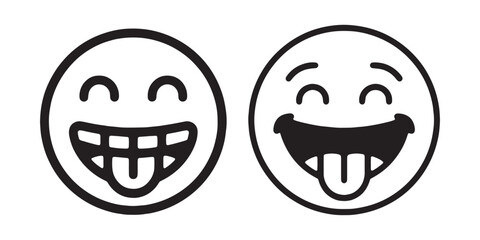Obraz premium Two cartoon faces with tongue out expressions in simple outline style design for graphic projects.