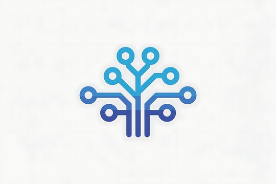 Blue tech tree logo with circuit trace branches high resolution picture