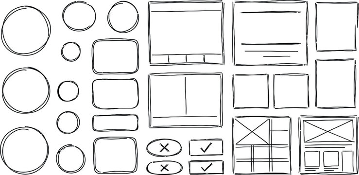 hand drawn wireframe ui kit web design app mockup sketch layout icon vector isolated graphic element