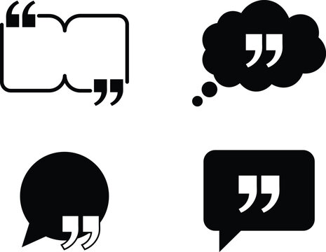 Set of four black and white quote bubble including speech balloons and thought cloud shapes