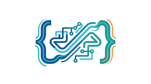 Abstract Digital Circuit Curly Braces Logo Concept