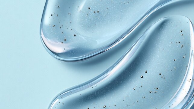 Transparent gel with bubbles on blue background highlighting texture and freshness