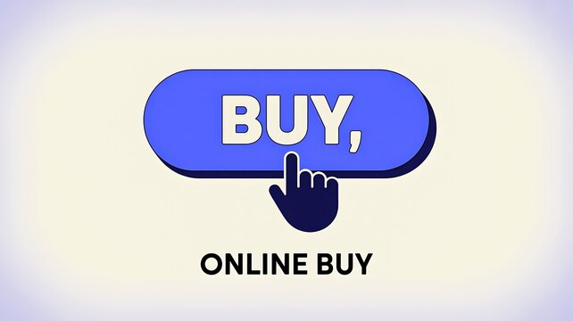 Online buy button with hand cursor icon for ecommerce shopping and digital purchase concept