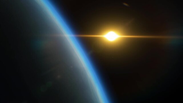 Ice giant Neptune exoplanet closeup with dark space background 3D rendering animation in 4K Ultra HD footage.
