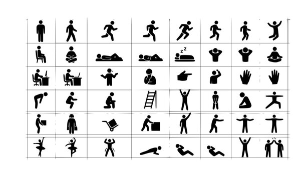 Editable Human Posture and Movement Outline Icons Vector Set