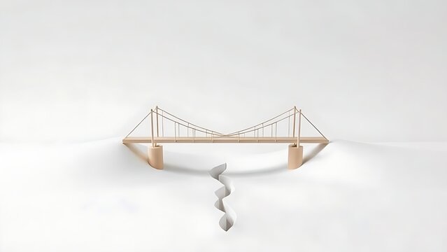 A model of a slender bridge spanning a symbolic crack in a minimalist landscape.