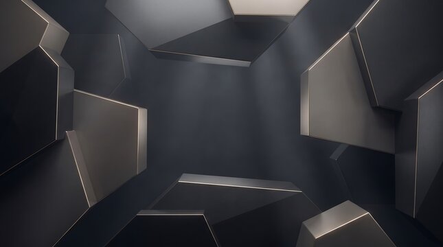 Abstract 3d geometric background with dark metallic hexagonal shapes